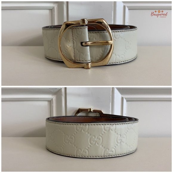 Authentic Gucci Cream GG Embossed Signature Leather Gold Pin Buckle Belt 90/36 - Picture 3 of 13